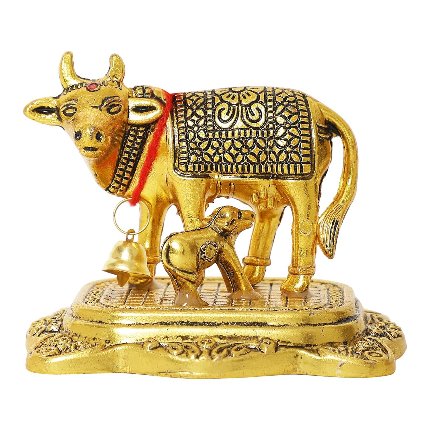 Decorative Metal Cow & Calf Idol – Modern Kamdhenu Statue for Home Décor, Pooja Room & Office Desk | Auspicious Vastu Showpiece | Festive & Spiritual Gifting Item