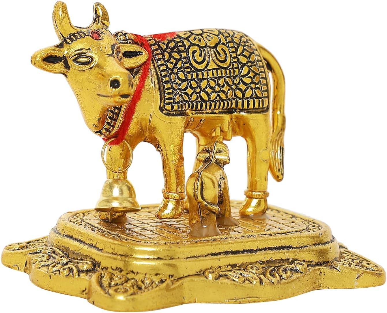 Decorative Metal Cow & Calf Idol – Modern Kamdhenu Statue for Home Décor, Pooja Room & Office Desk | Auspicious Vastu Showpiece | Festive & Spiritual Gifting Item