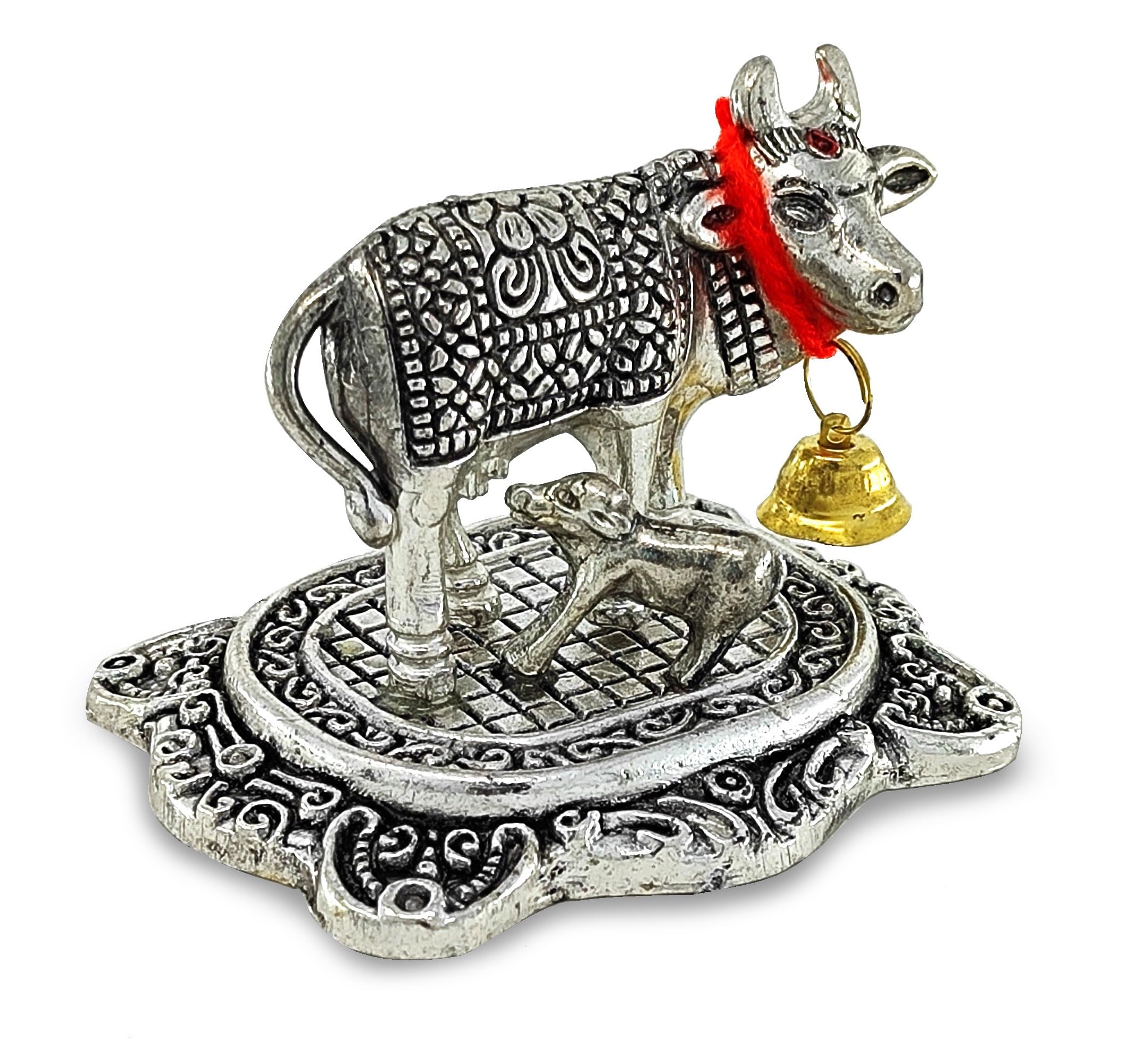 Decorative Metal Cow & Calf Idol – Modern Kamdhenu Statue for Home Décor, Pooja Room & Office Desk | Auspicious Vastu Showpiece | Festive & Spiritual Gifting Item