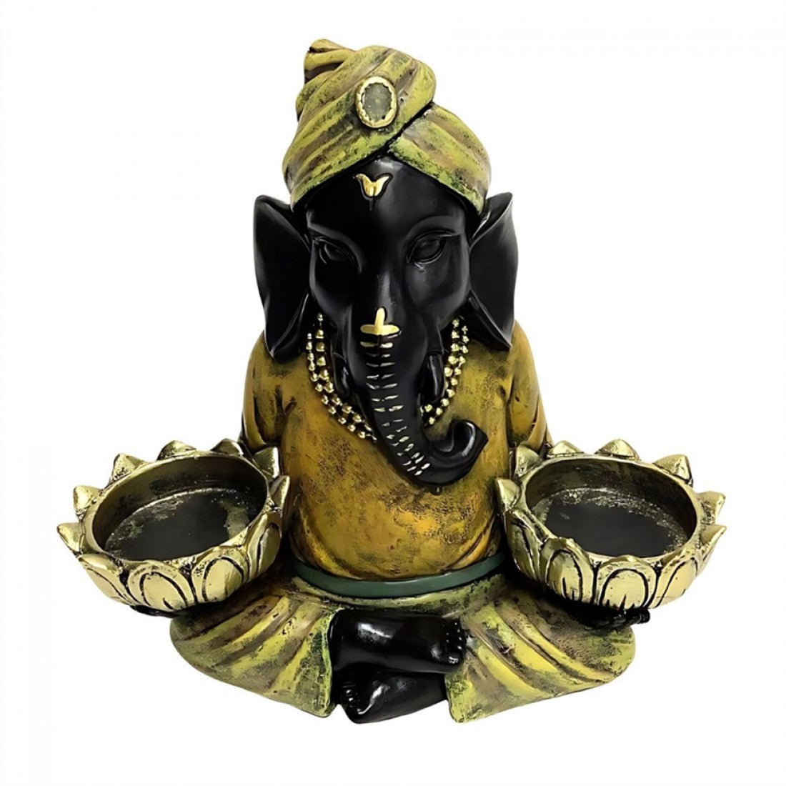 15.5cm Resin Yoga Ganesh Statue With2 Tea Light Holder