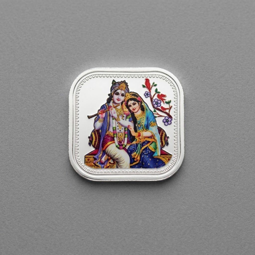 999 Pure Silver Radha Krishna Coin (20 Grams) – Ideal Diwali Gift & Puja Blessing