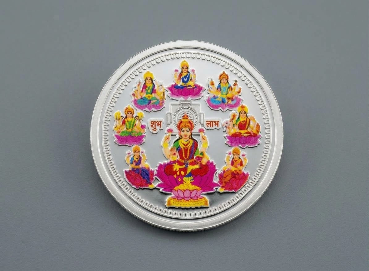 999 Pure Silver Ashta Lakshmi Coin (20 Grams) – Ideal Diwali Gift & Puja Blessing