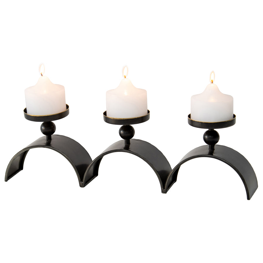 Willow & Silk Elementals Three Arch Pillar Candle Holder - Distressed Copper 47cm