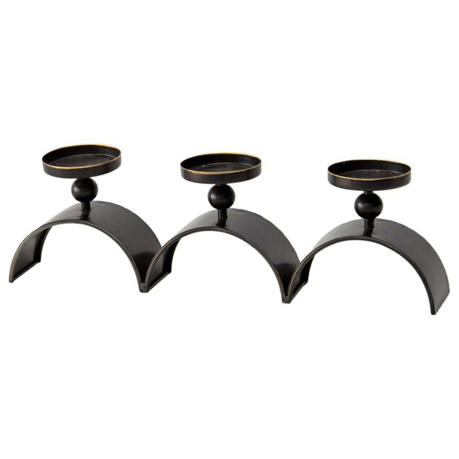 Willow & Silk Elementals Three Arch Pillar Candle Holder - Distressed Copper 47cm