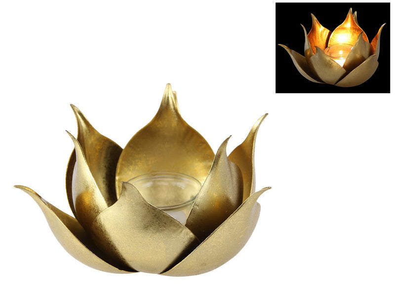 20x20cm Gold Lotus Tea Light Holder