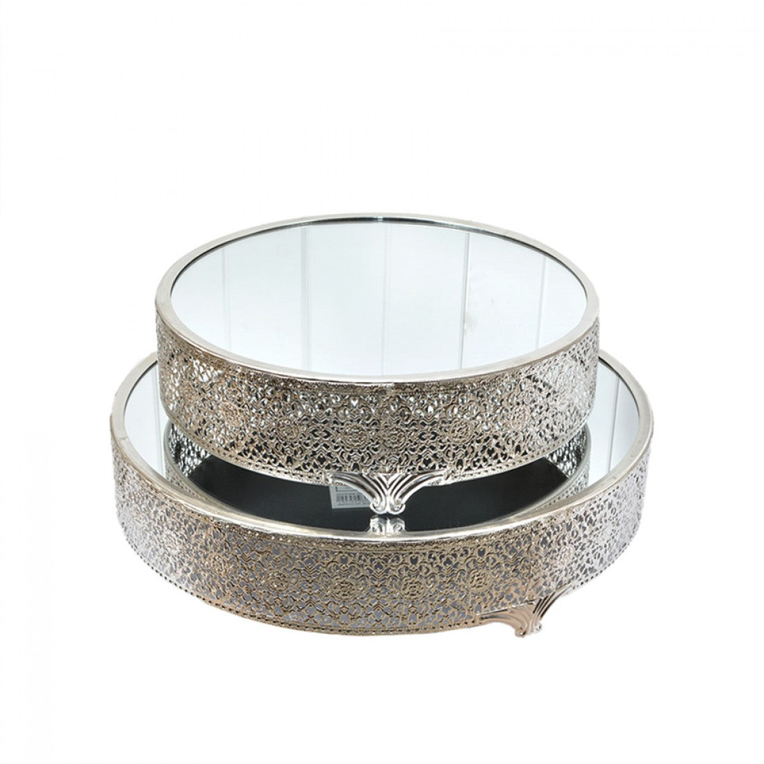 Set of 2 Metal Cake Stand with Mirror Top