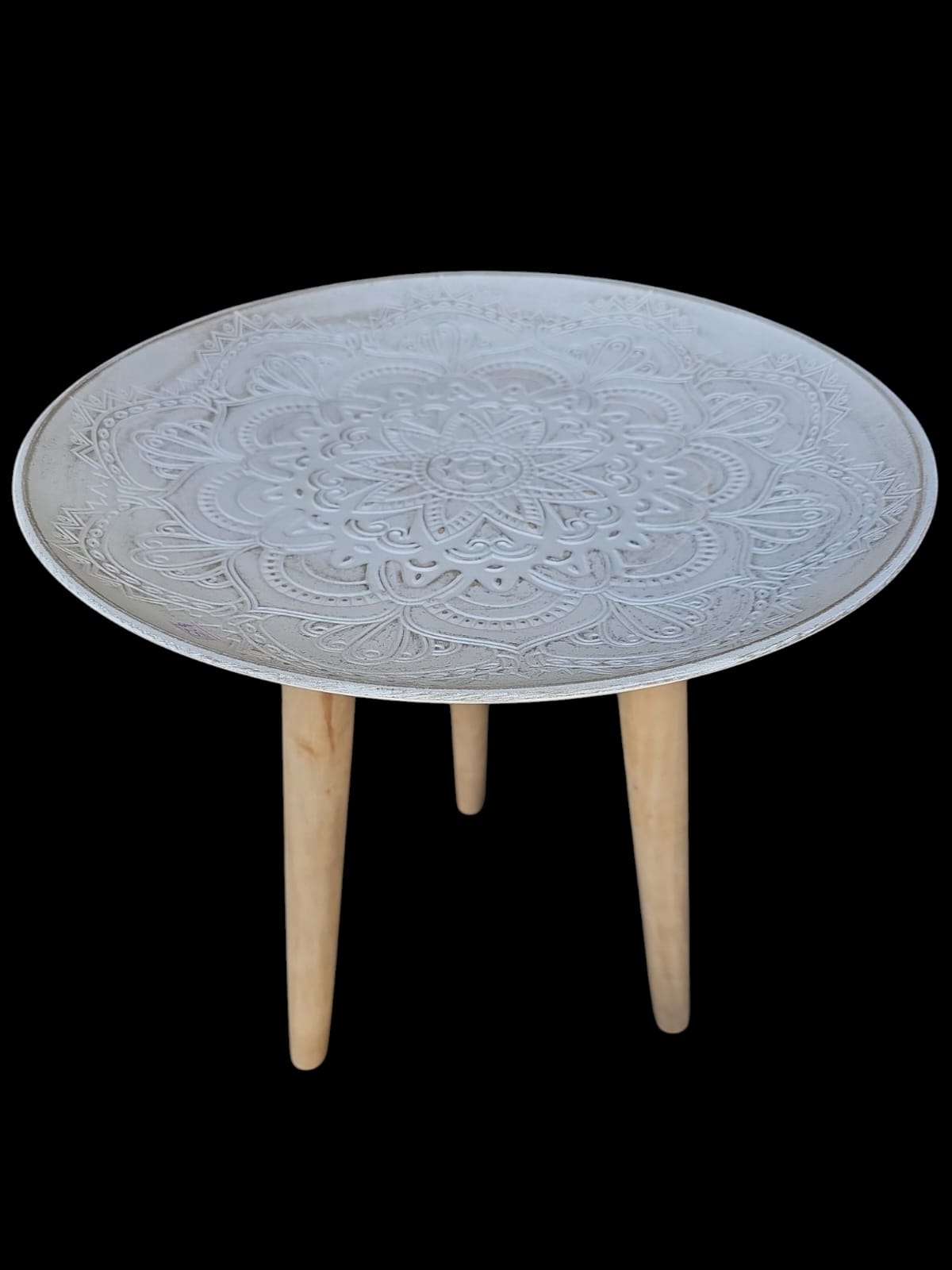 40cm Dx48cm H Round Wooden Mandala Pattern Display Table