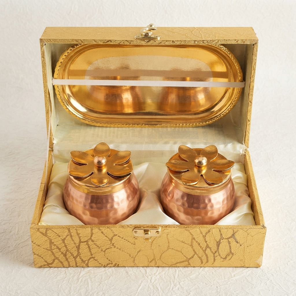 Copper Dry Fruit Box with Tray for Home, Dry Fruit Jar Set with Tray, Dry Fruit Container Box, Baby Shower Gift, Dry Fruit Box for Engagement, Return Gifts for Birthday (Set of 2)