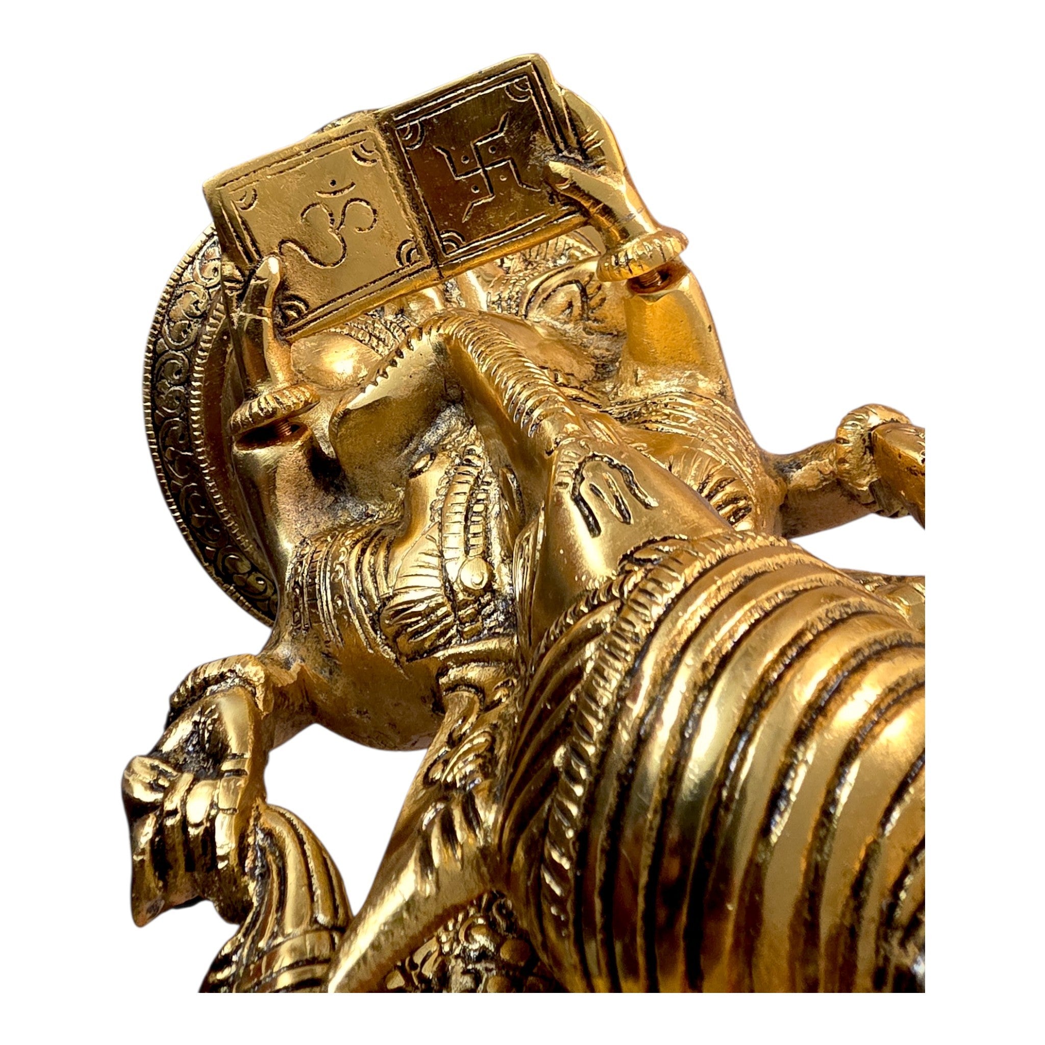 Ganesha Murti/Idol Sitting and Reading Book 25cm- Aluminium Metal Idol - Perfect for Pooja and Home Decor - Ideal for Gifting - Golden Idol