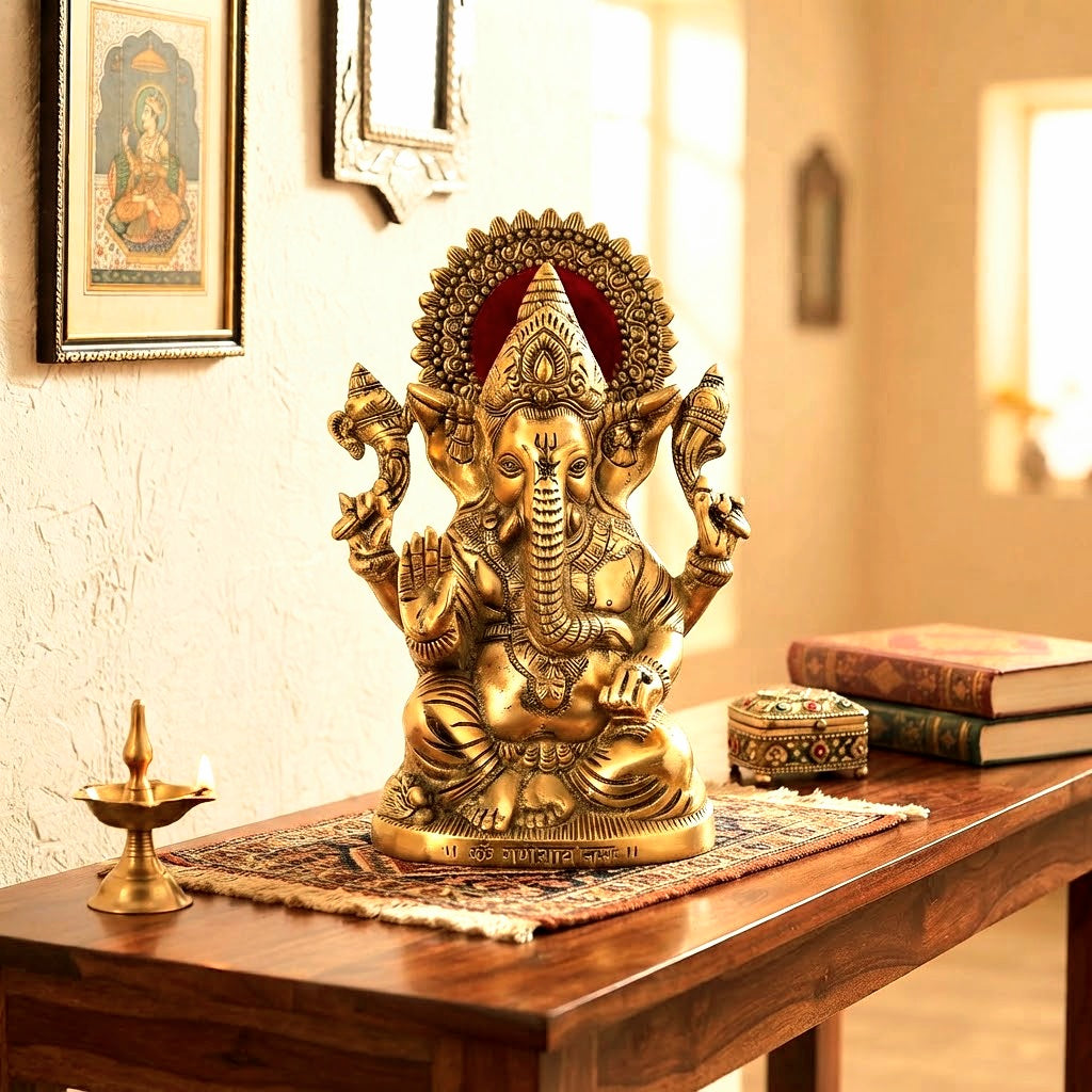 23cm Golden Metal Lord Ganesha Idol – Perfect Pooja & Gift Statue