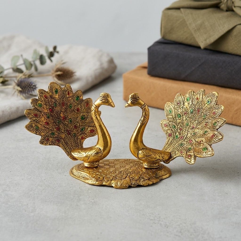 Handcrafted Metal Twin Peacock Decorative Accent Tray