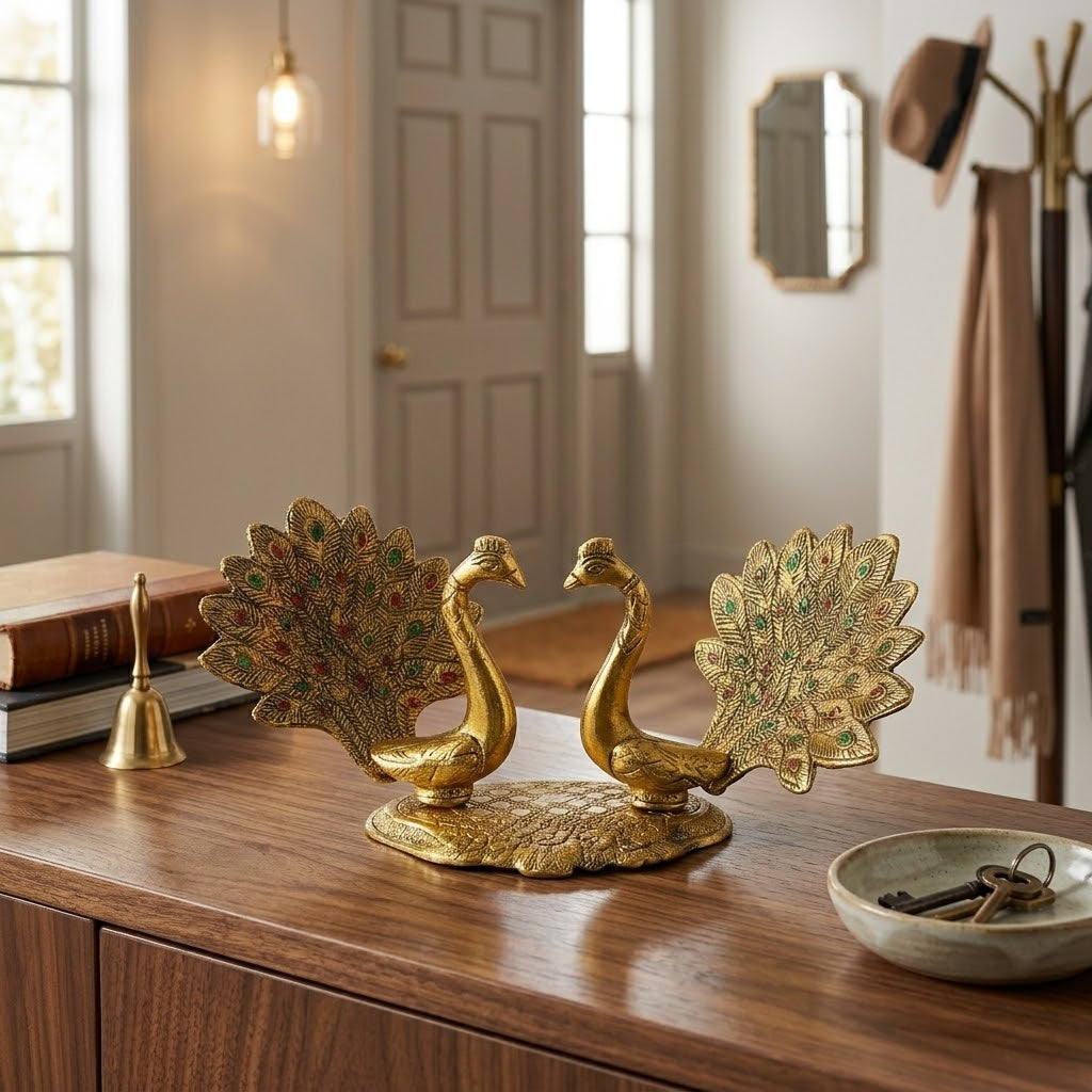Handcrafted Metal Twin Peacock Decorative Accent Tray