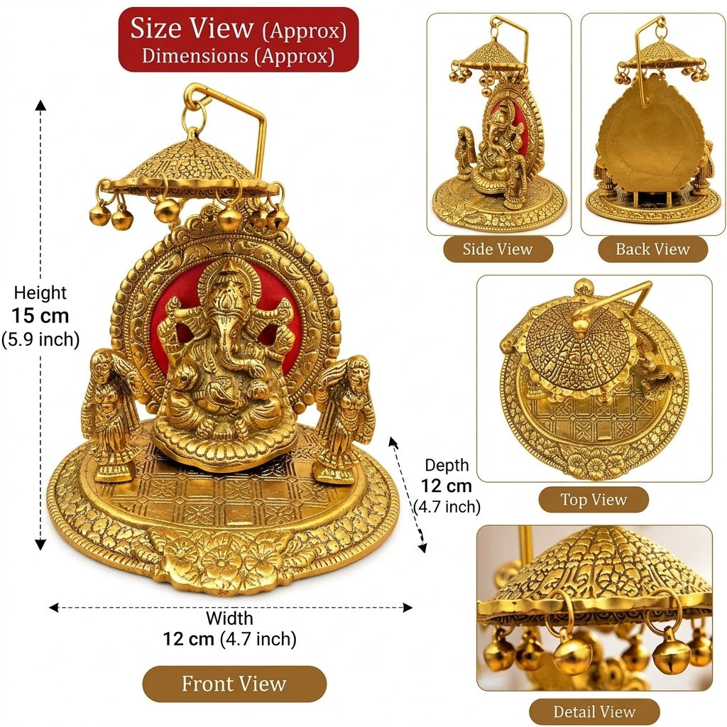 Ganesha Idol with Chhatri & Bells, 15 cm