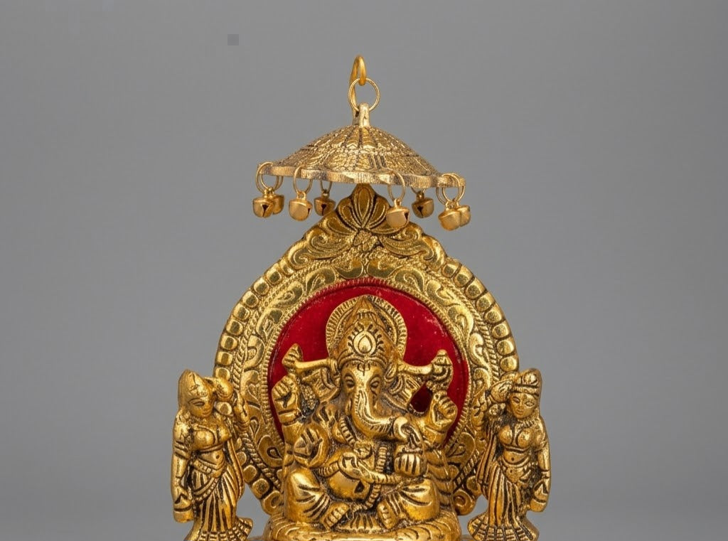Ganesha Idol with Chhatri & Bells, 15 cm