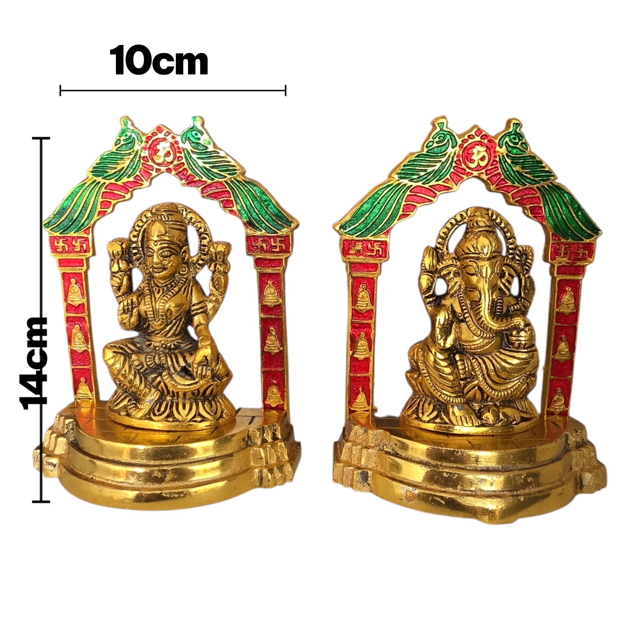 Handcrafted 14cm Meenakari Laxmi Ganesh Metal Idol Set for Pooja Temple & Home Decor | Brass Lakshmi Ganesha Murti for Diwali, Housewarming & Gifts