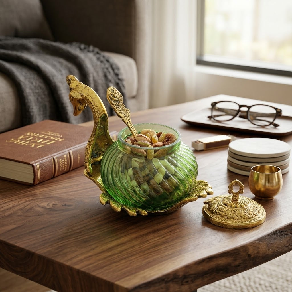 Golden Duck Glass Jar with Spoon – Premium Dry Fruit Gift Set