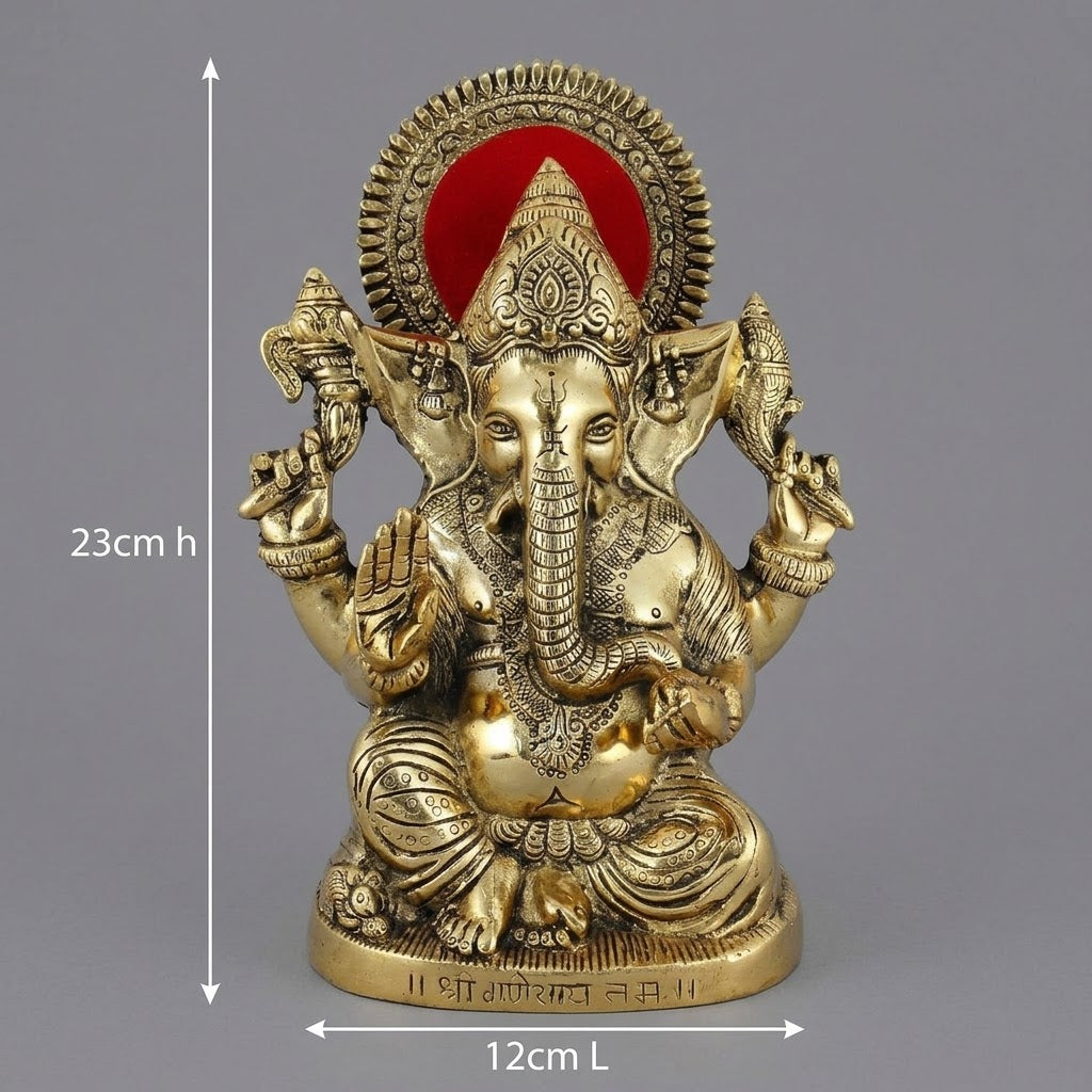 23cm Golden Metal Lord Ganesha Idol – Perfect Pooja & Gift Statue