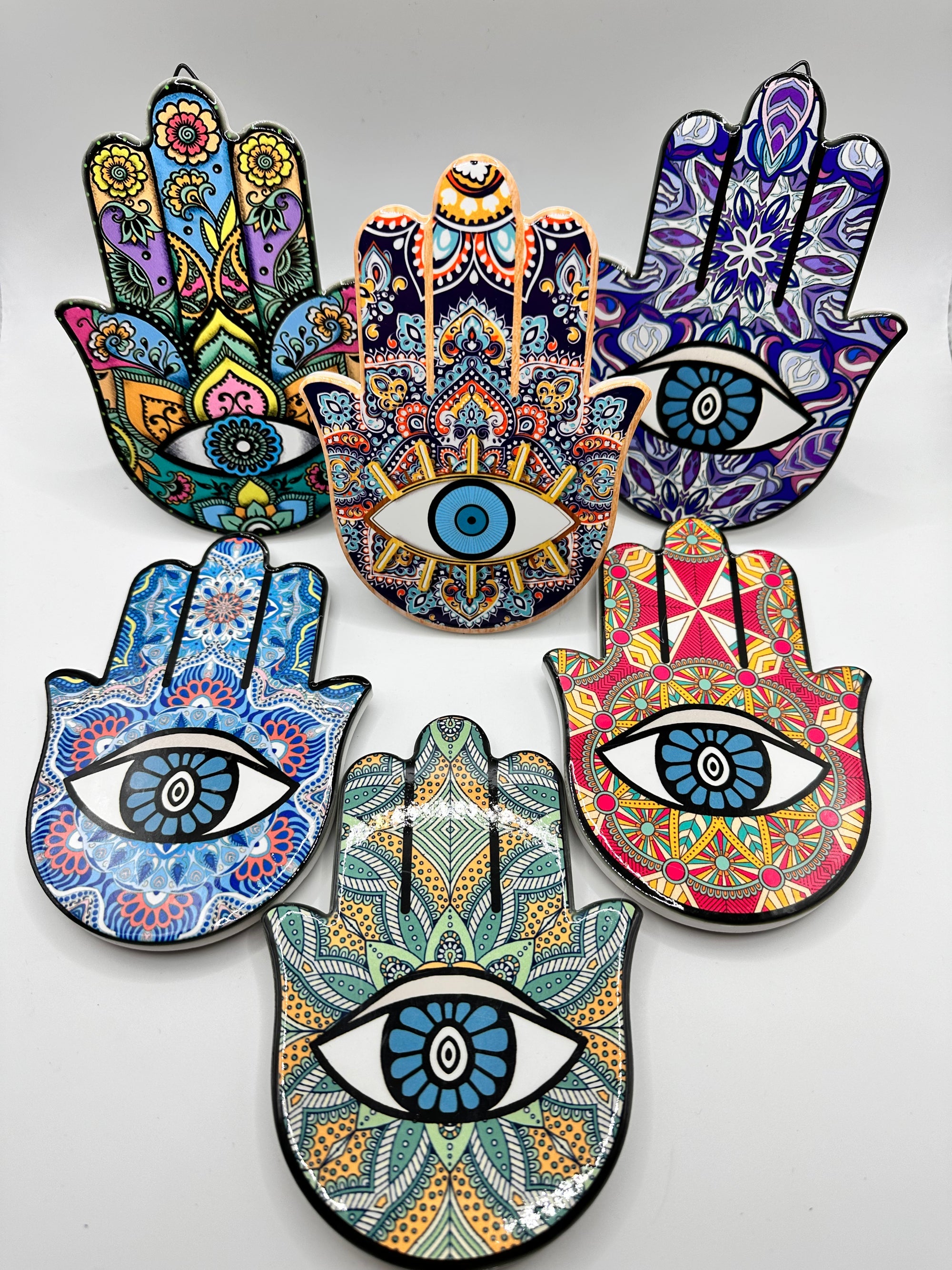 Hamsa Hand Evil Eye Standing Decor – Colorful Mandala Tabletop Plaque