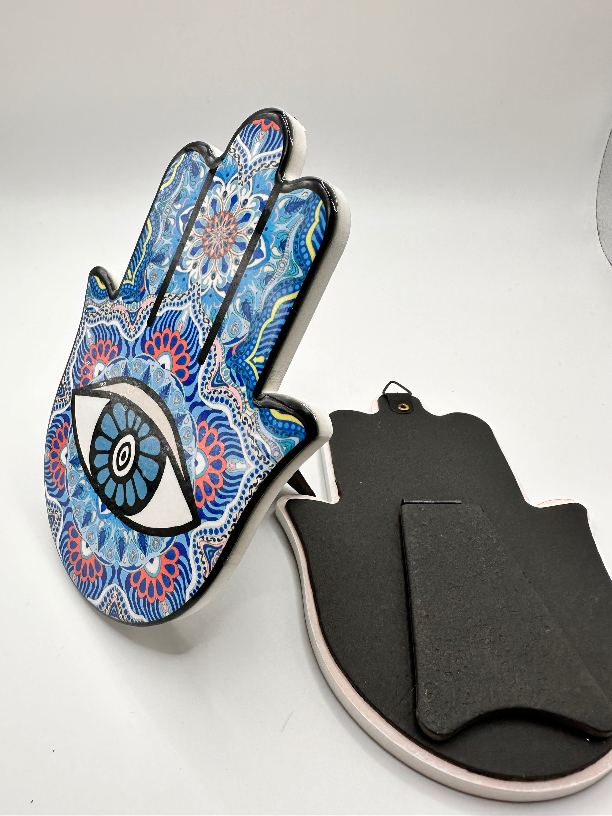Hamsa Hand Evil Eye Standing Decor – Colorful Mandala Tabletop Plaque