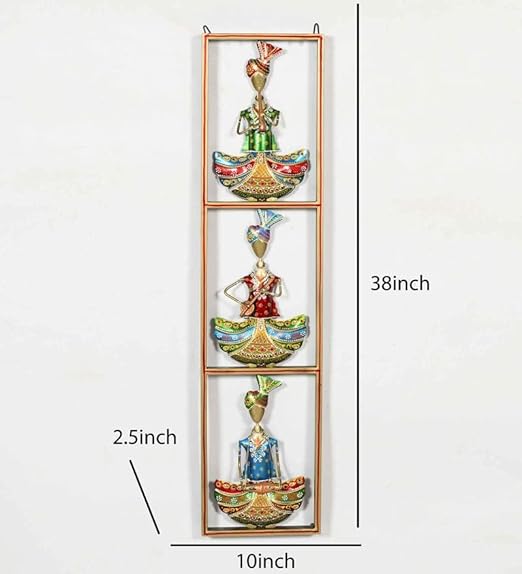 Rajasthani 3 Male Musicians Metal Wall Art - Traditional Indian Music Décor | Handcrafted Wall Hanging