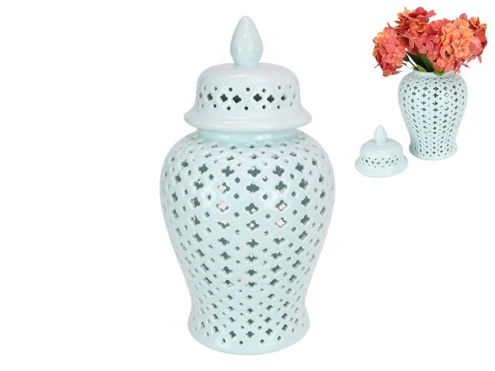 42cm Duck Egg Blue Filgree Ginger Jar