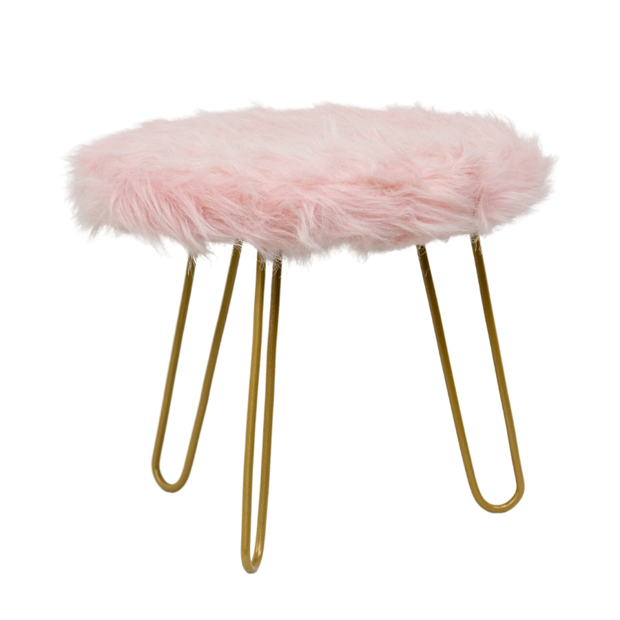 Faux Fur Shaggy Pink 3-Legged Stool/Footstool 30x30x28cm
