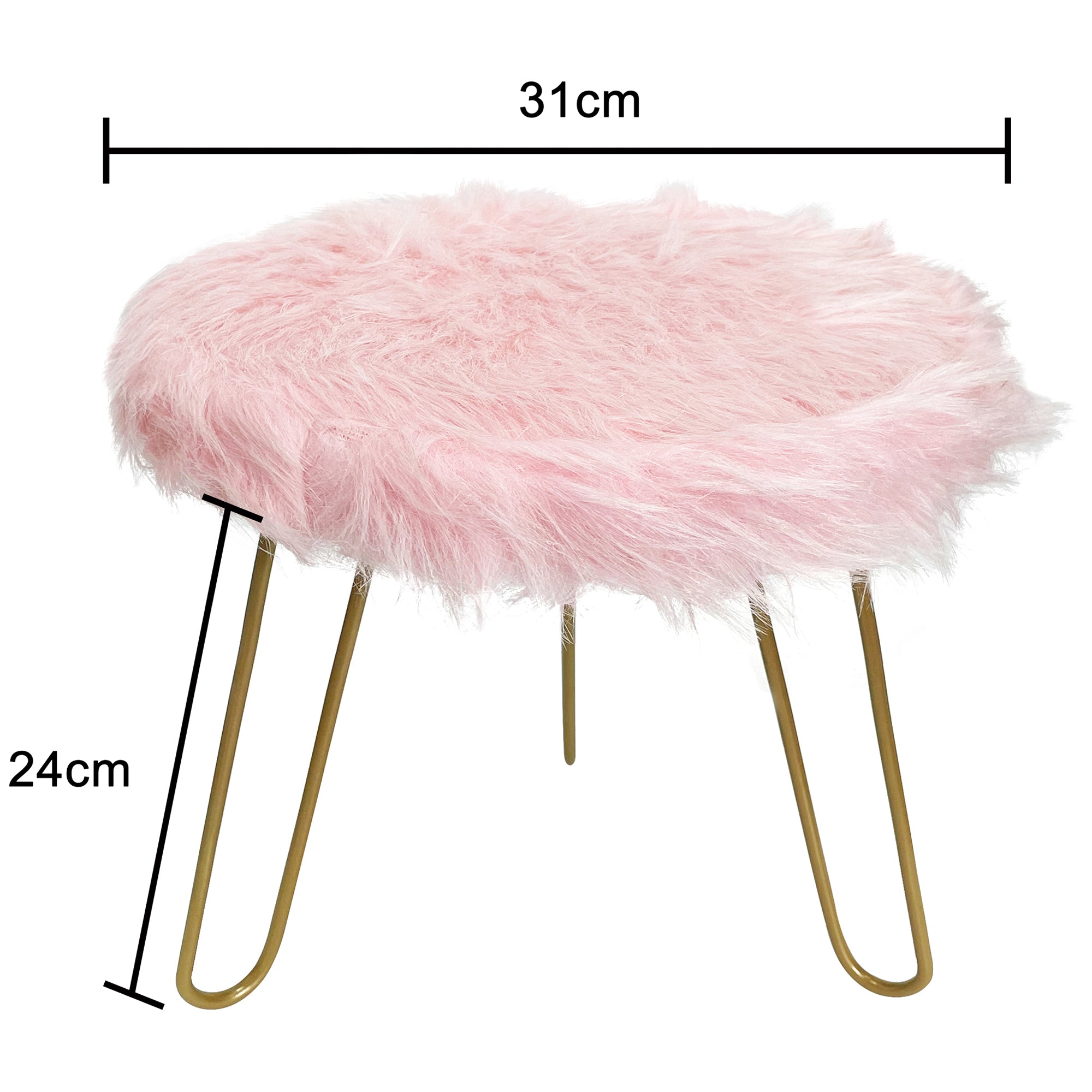 Faux Fur Shaggy Pink 3-Legged Stool/Footstool 30x30x28cm