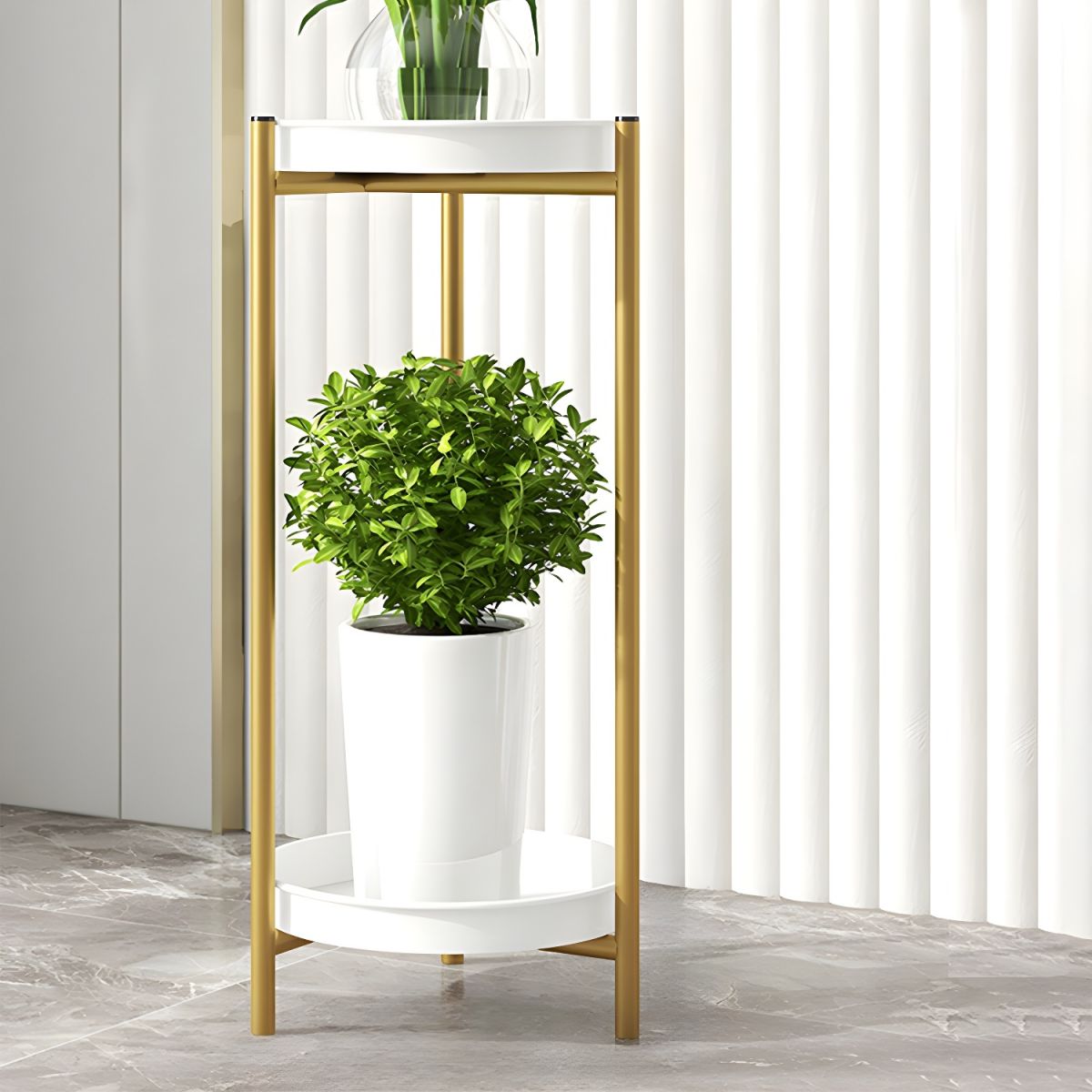 52CM 2 TIER WHITE/GOLD METAL POTS