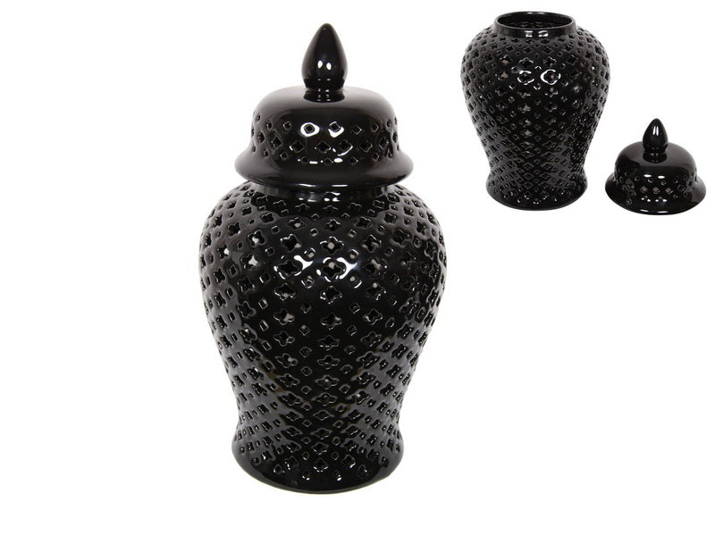 42cm Black Moroccan Round Temple Jar