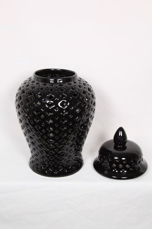 42cm Black Moroccan Round Temple Jar