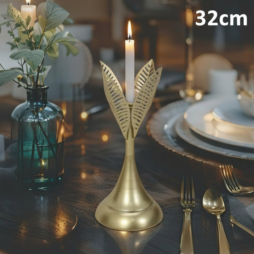 Aura Leaves Gold Taper Candle Holder