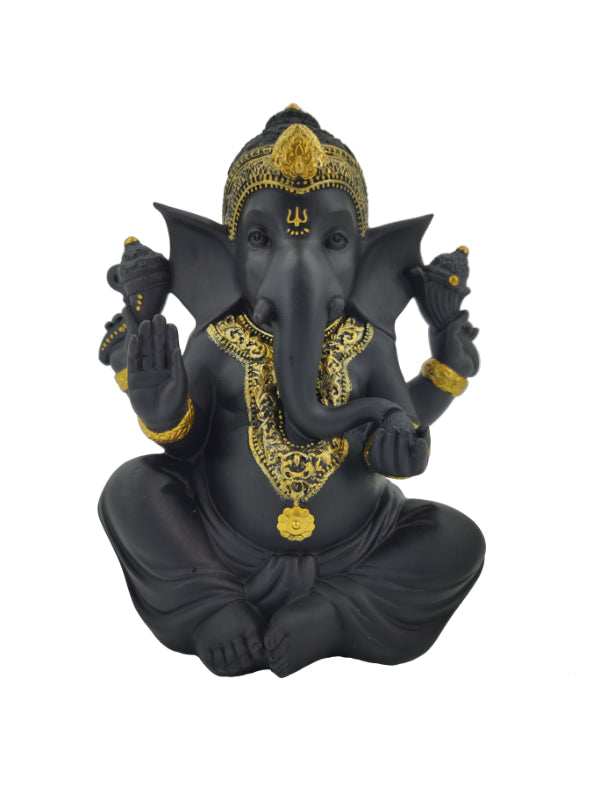 20cm Sitting Ganesh In Black/gold Finish