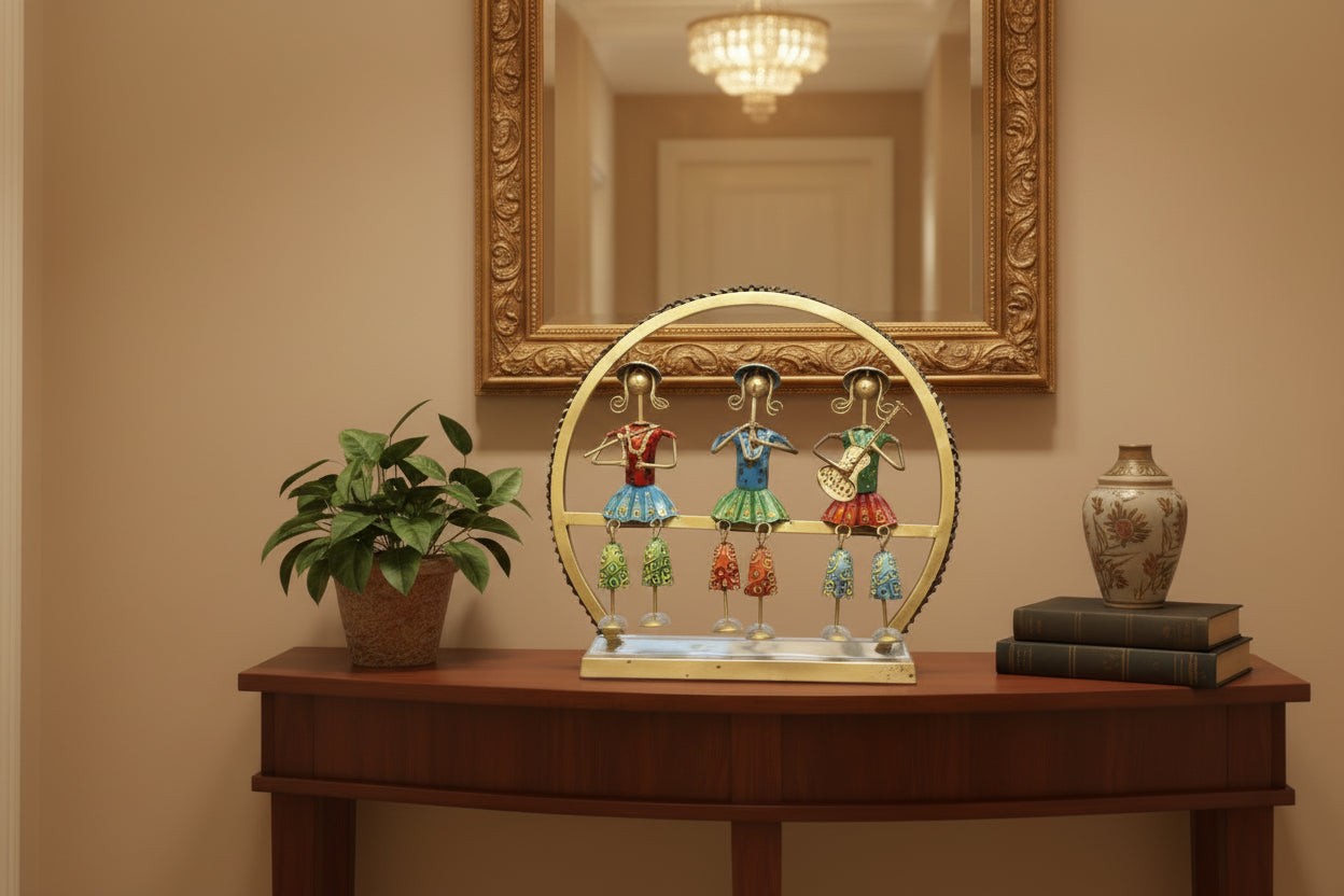 Handmade Rajasthani Iron Musician Dolls - Set of 3 Handpainted Traditional Table Decor