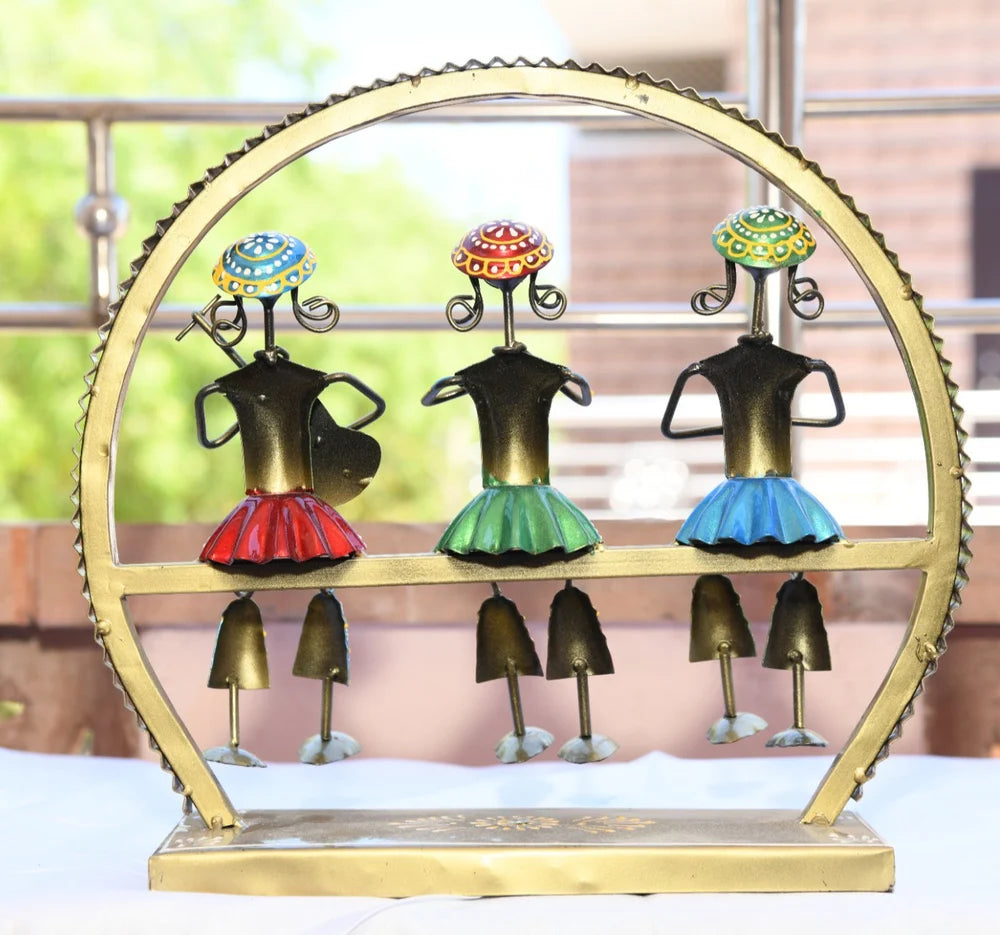Handmade Rajasthani Iron Musician Dolls - Set of 3 Handpainted Traditional Table Decor