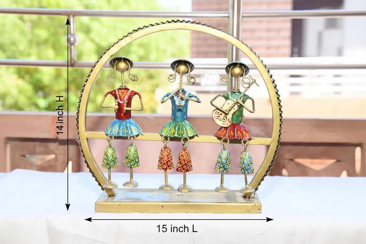 Handmade Rajasthani Iron Musician Dolls - Set of 3 Handpainted Traditional Table Decor