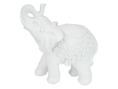 White Elephant Figurine Set on Silver Textured Tray