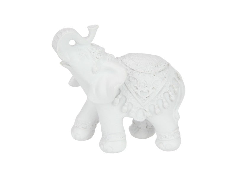 White Elephant Figurine Set on Silver Textured Tray