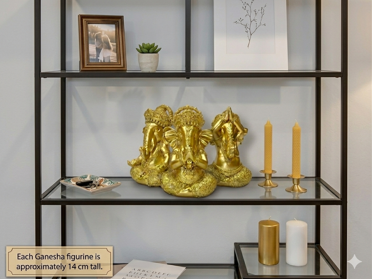 Set of 3 Golden Ganesha Statues (14cm)