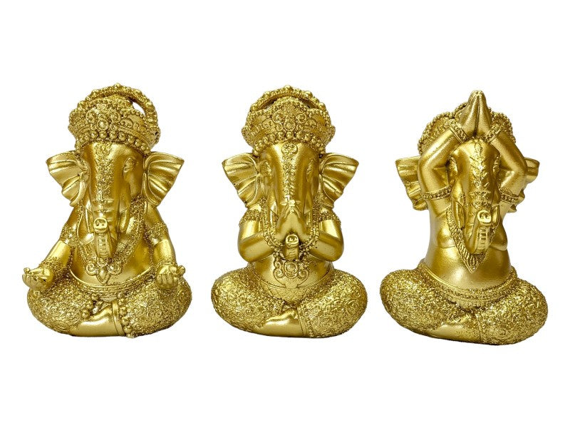 Set of 3 Golden Ganesha Statues (14cm)