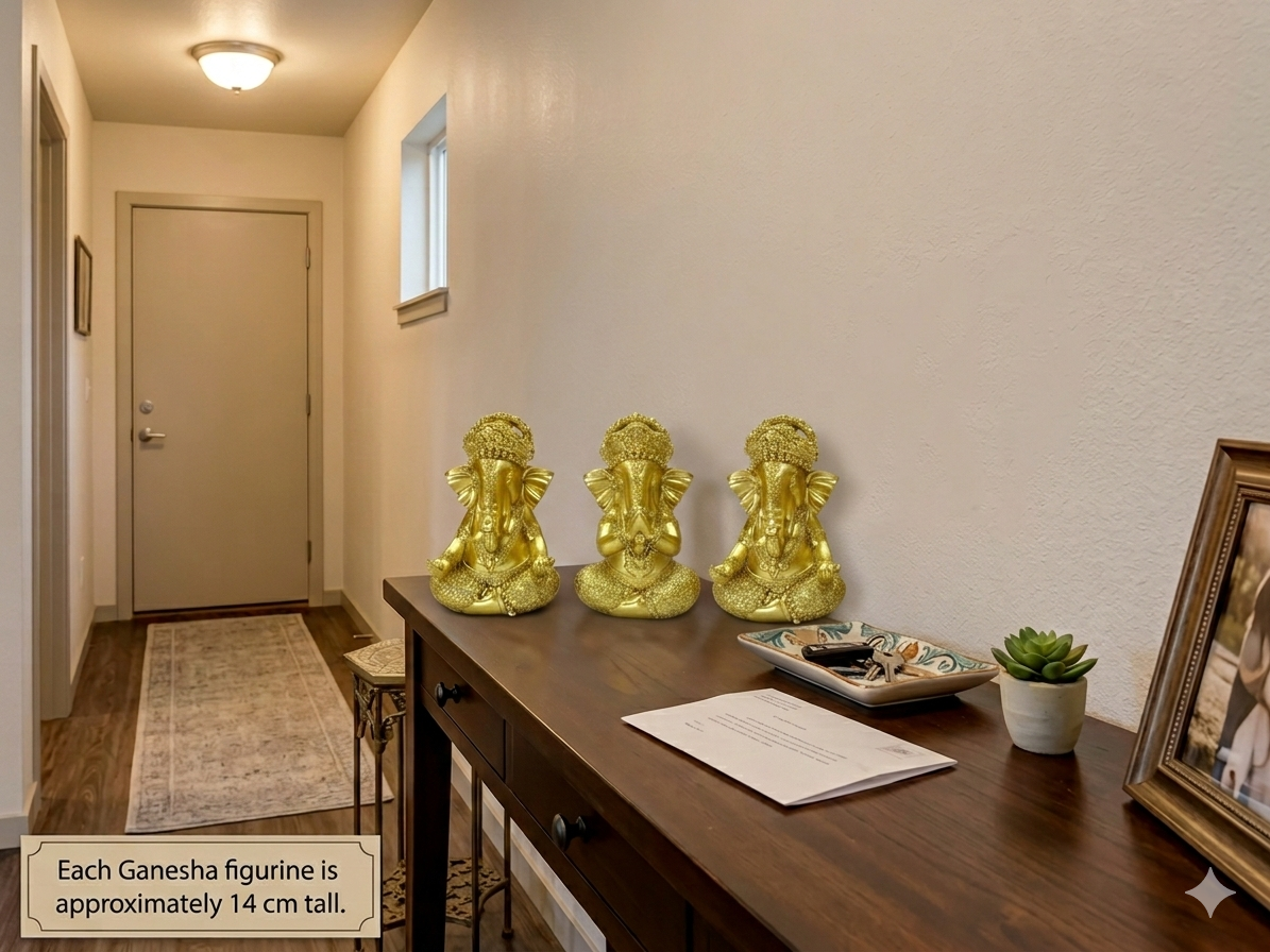 Set of 3 Golden Ganesha Statues (14cm)