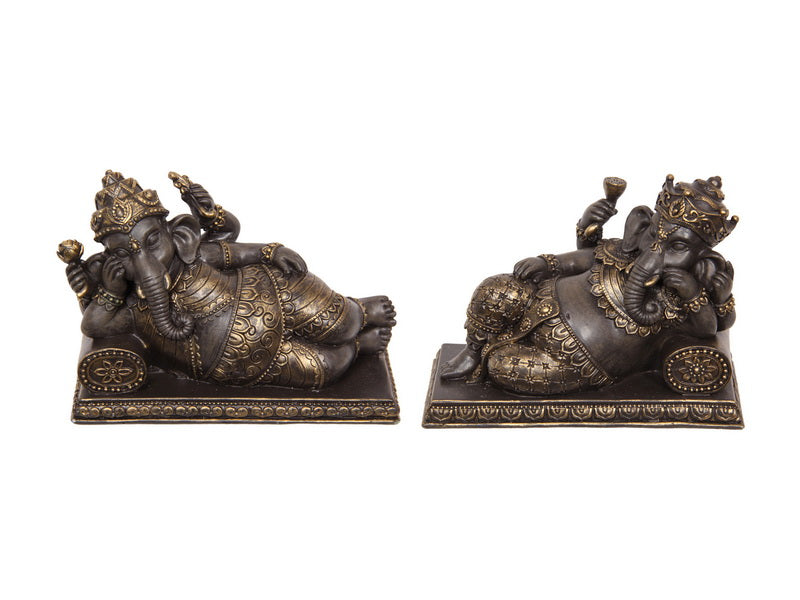 Set of 2 Resting Ganesh on Cushion – 15cm Resin Statues