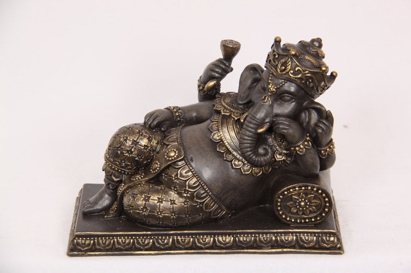 Set of 2 Resting Ganesh on Cushion – 15cm Resin Statues