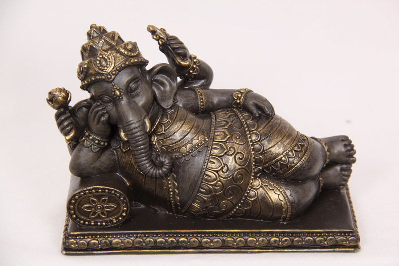 Set of 2 Resting Ganesh on Cushion – 15cm Resin Statues