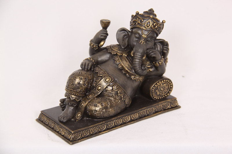 Set of 2 Resting Ganesh on Cushion – 15cm Resin Statues