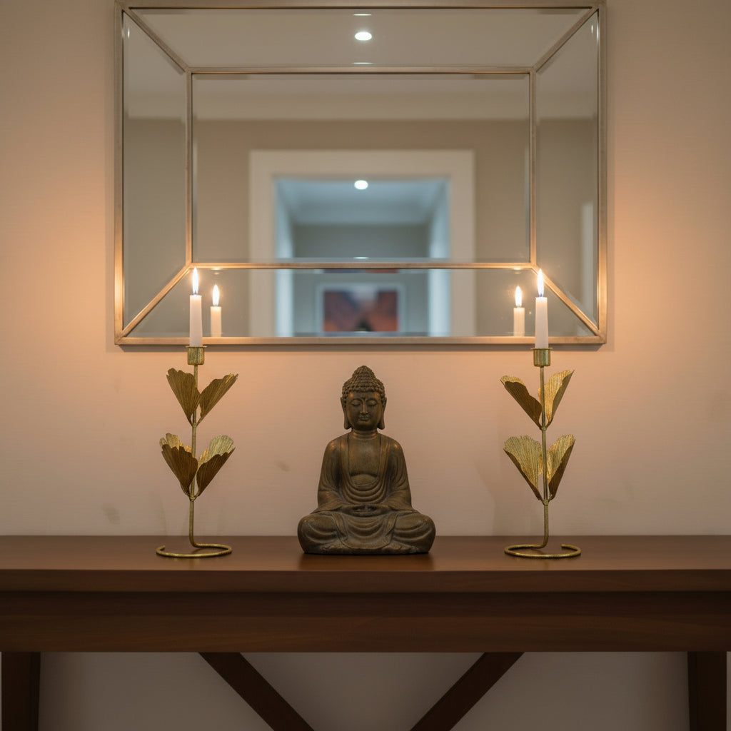 29cm Gold Leaf Candle Holder Set of 2 – Elegant Metal Table Centerpiece Decor