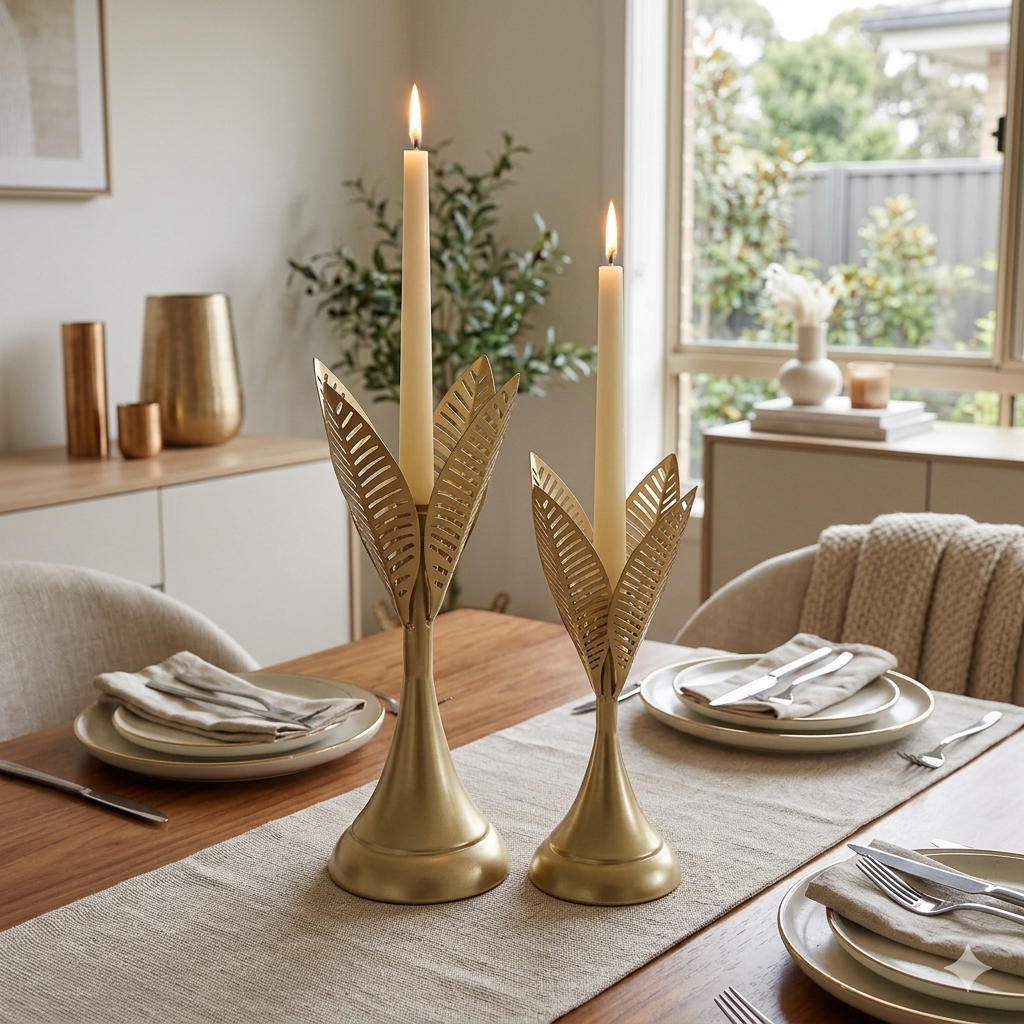 Aura Leaves Gold Taper Candle Holder