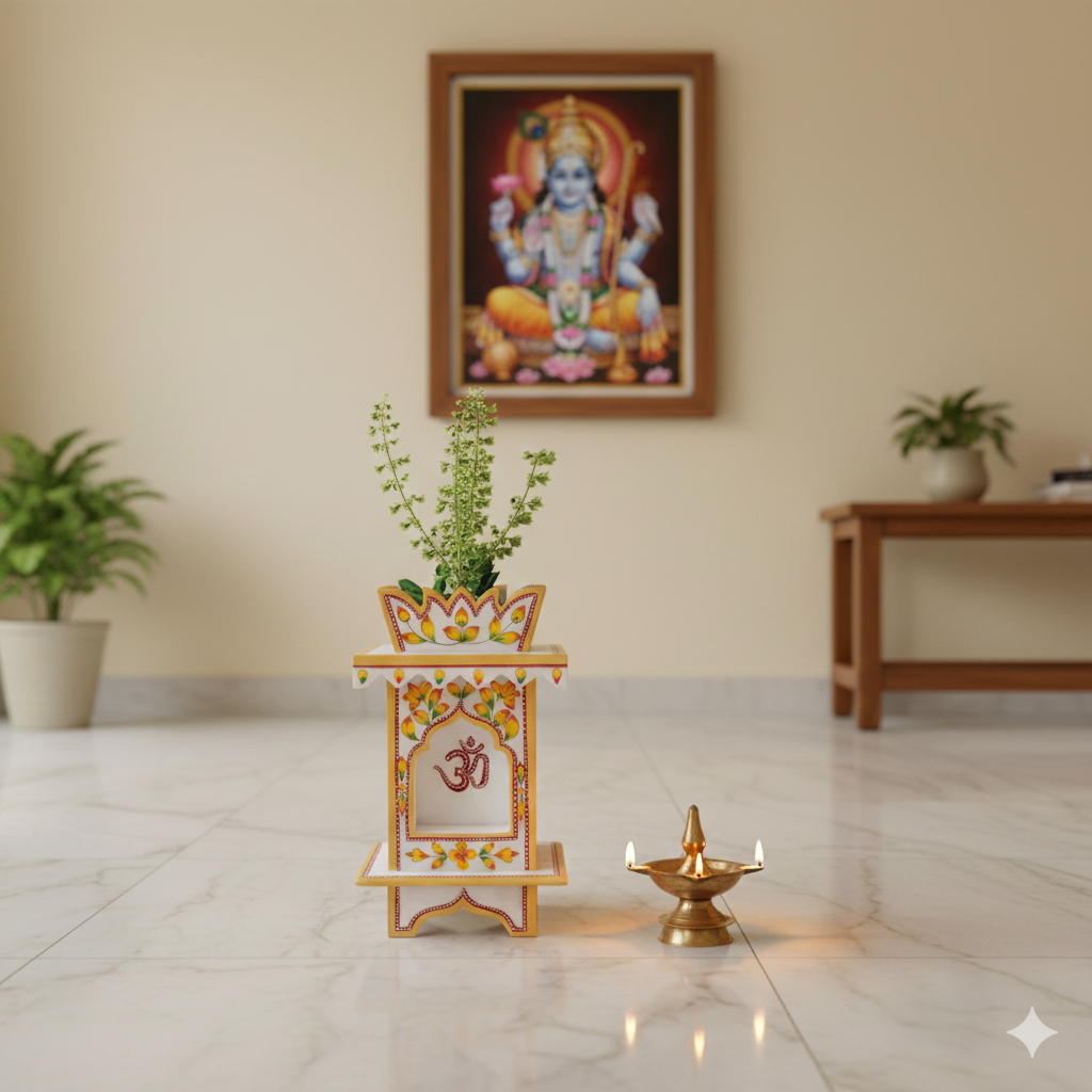 Marble Tulsi Pot  Hand‑Painted Traditional Tulsi Kyara for Home Garden