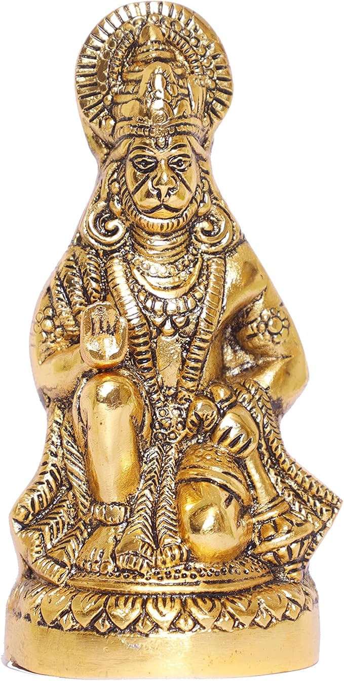 Hanuman Statue Sitting in Metal
