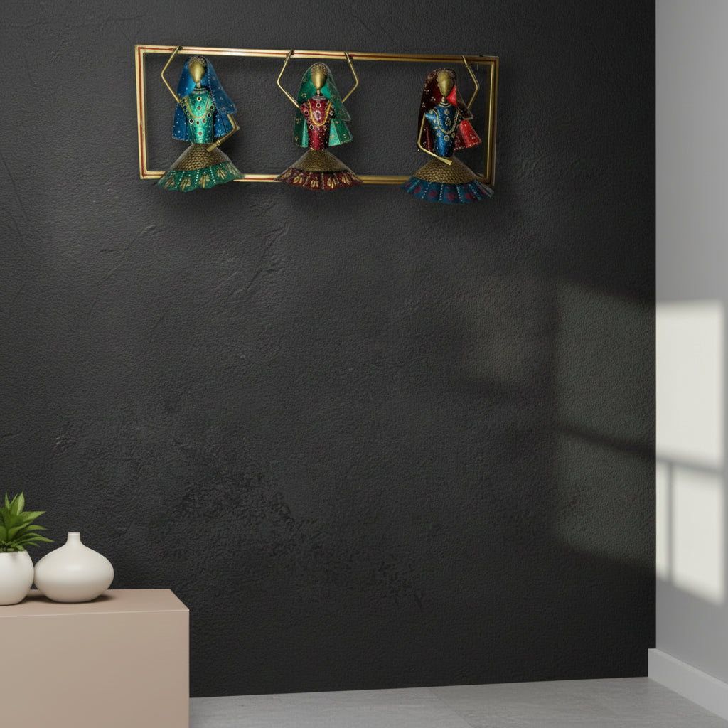 Rajasthani Tribal Dancing Doll Metal Wall Art