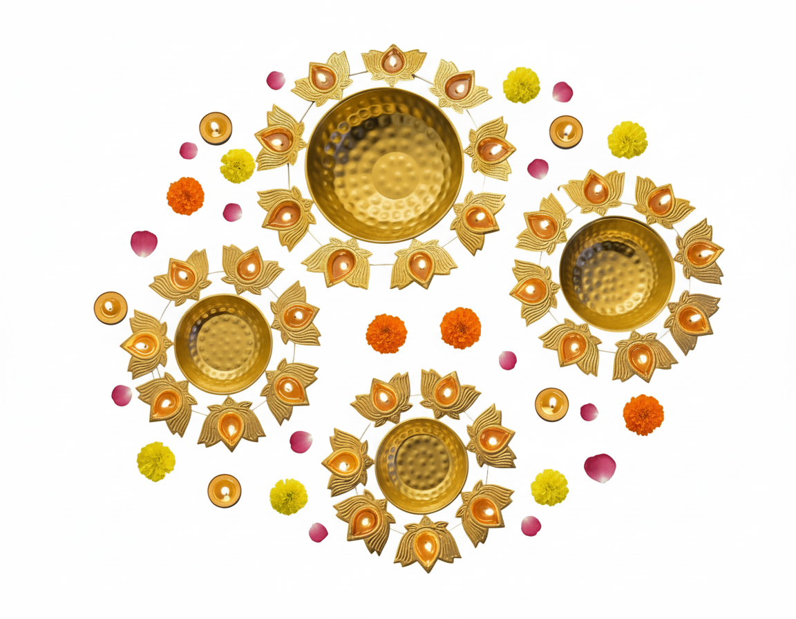 Diwali Urli Tray 3Pcs Lotus and Peacock design